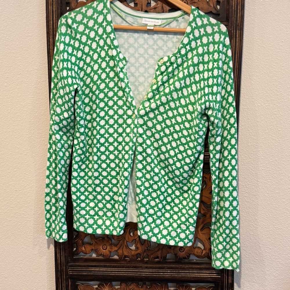 Charter Club Mint and White Patterned Cardigan